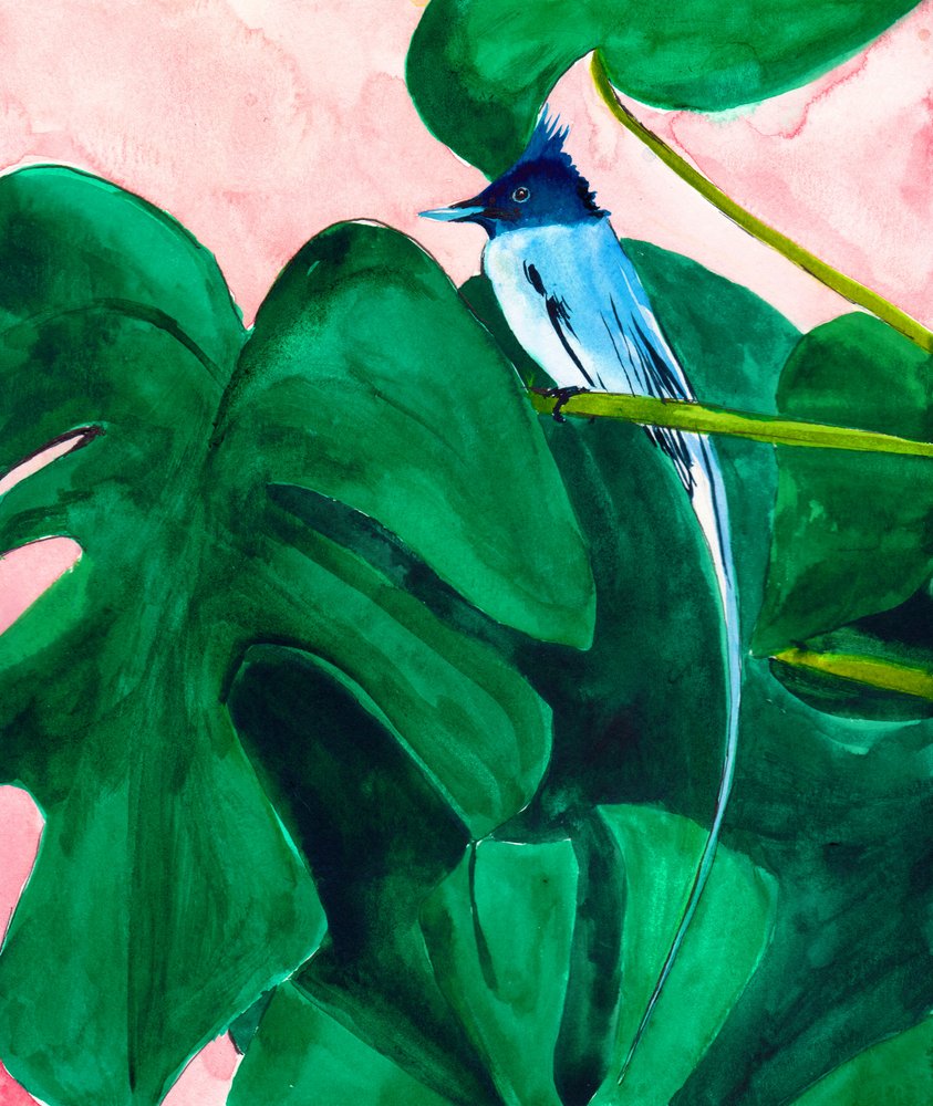 Tropisk fågel – Monstera-blad av Christine Lindstrom