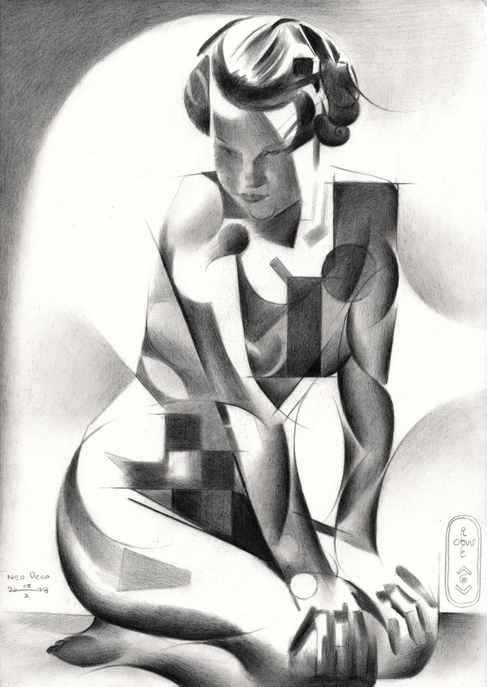 Kontemplativ art déco-figur av Corné Akkers