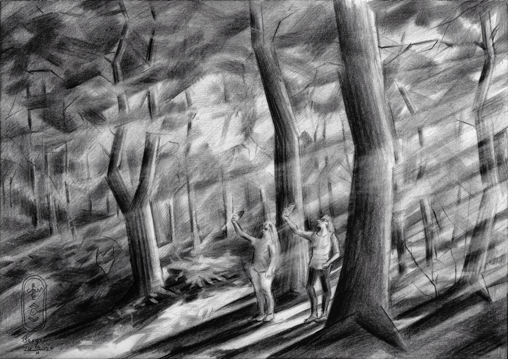 Figurer i den solbelysta skogen av Corné Akkers