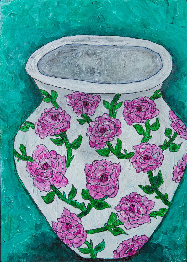 Vase med rosa rosor av Dale Hefer & Family