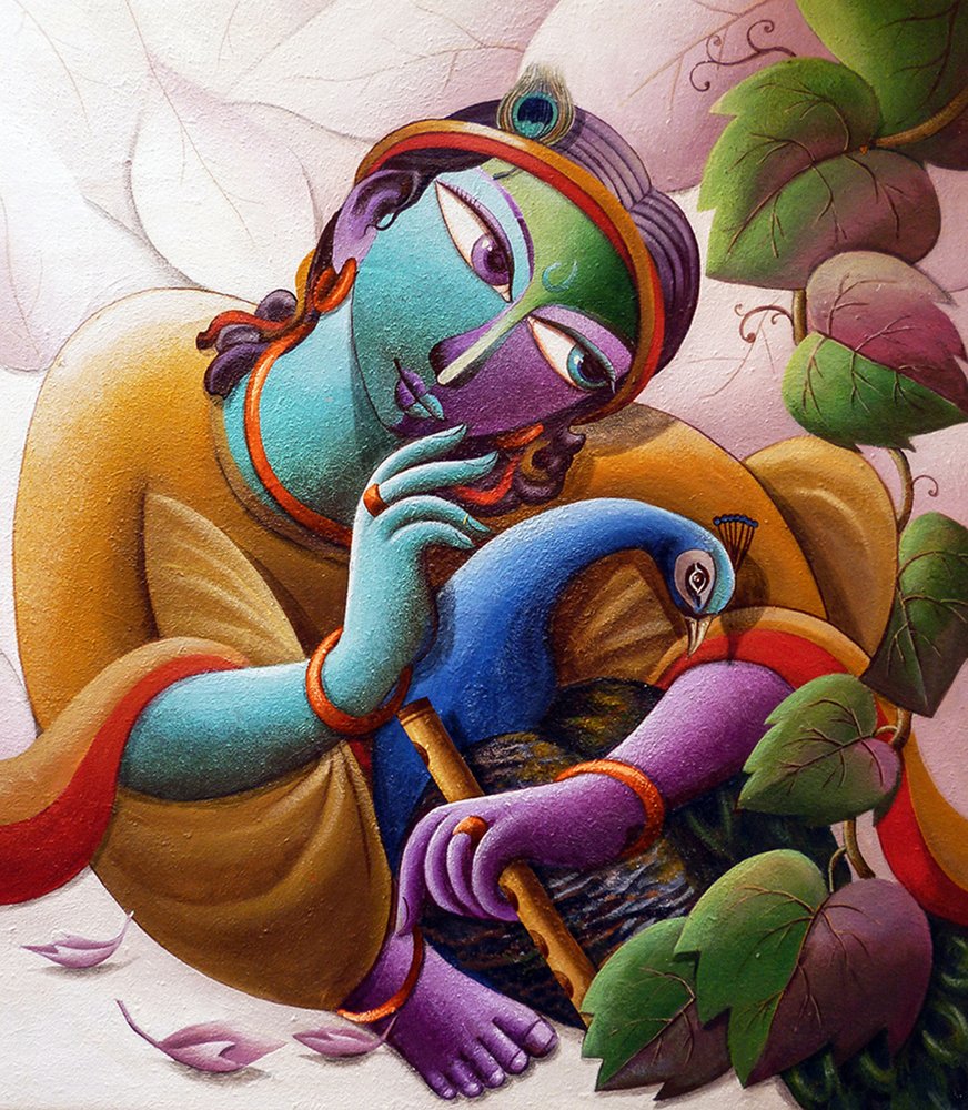 Lord Krishna med påfågel av Dhananjoy Mukherjee
