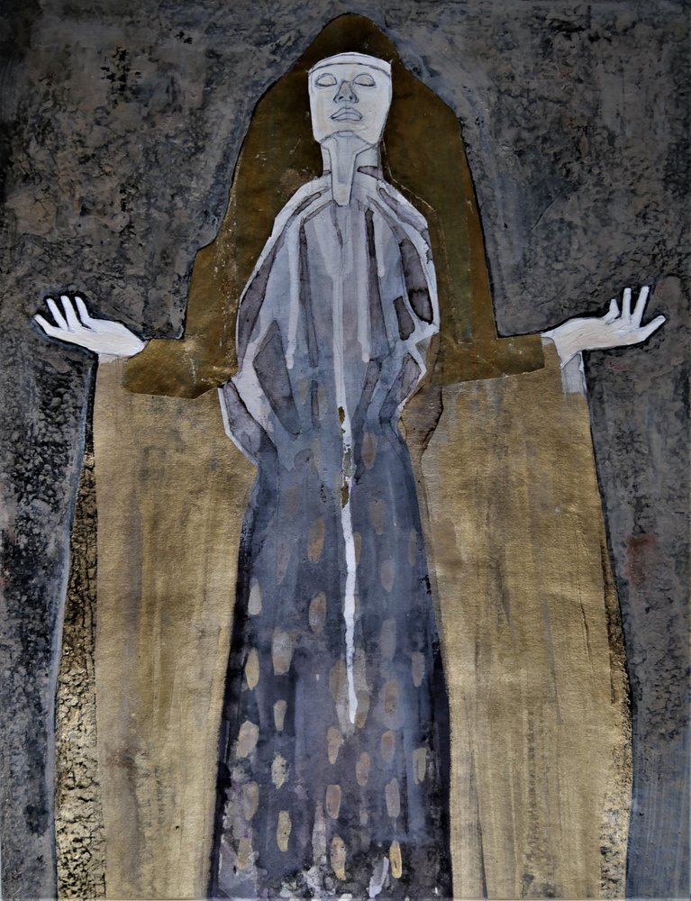 Kontemplativ gyllene figur av Doris Schmitz