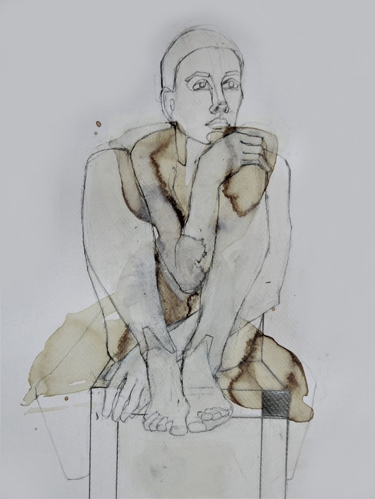 Kontemplativ sittande figur av Doris Schmitz