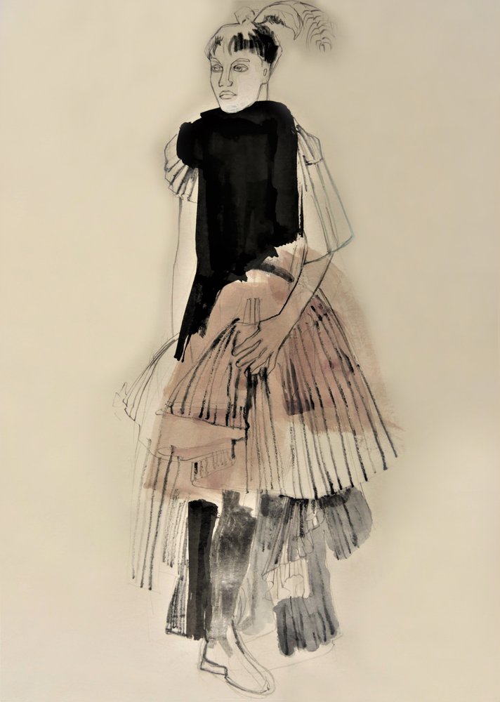 Modeillustration inom haute couture av Doris Schmitz