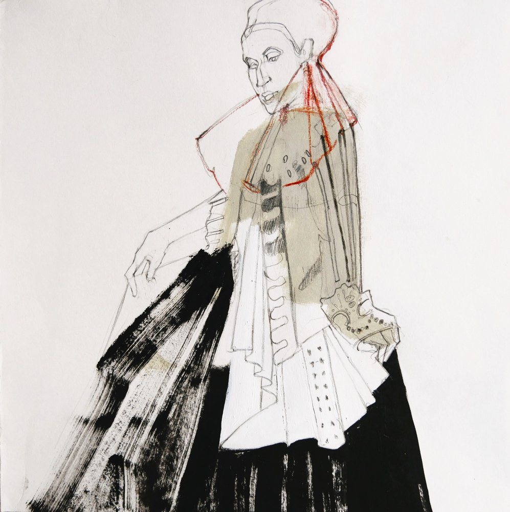 Skiss av en elegant adelsdam av Doris Schmitz