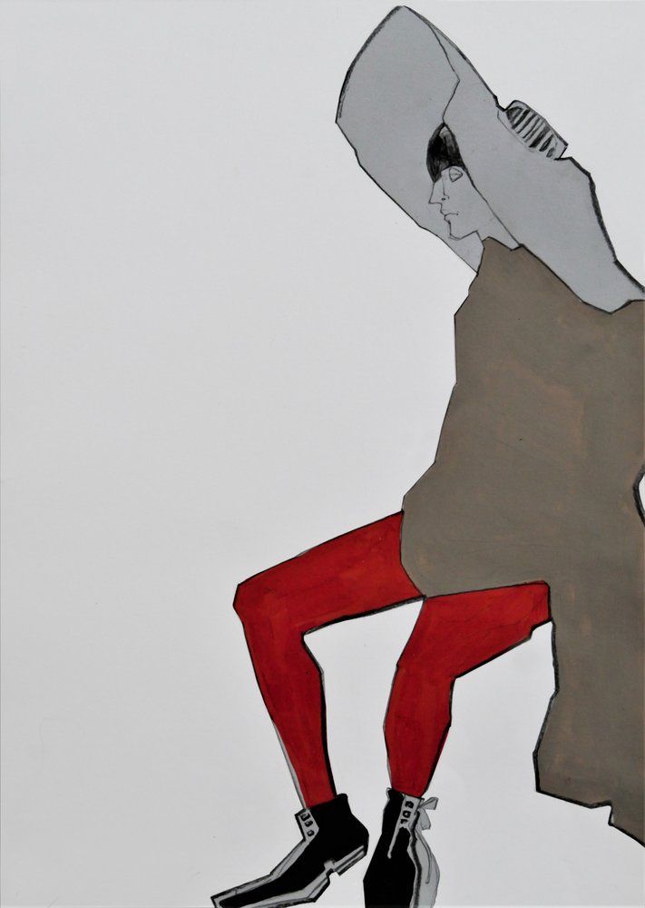 Figur med huva och röda tights av Doris Schmitz