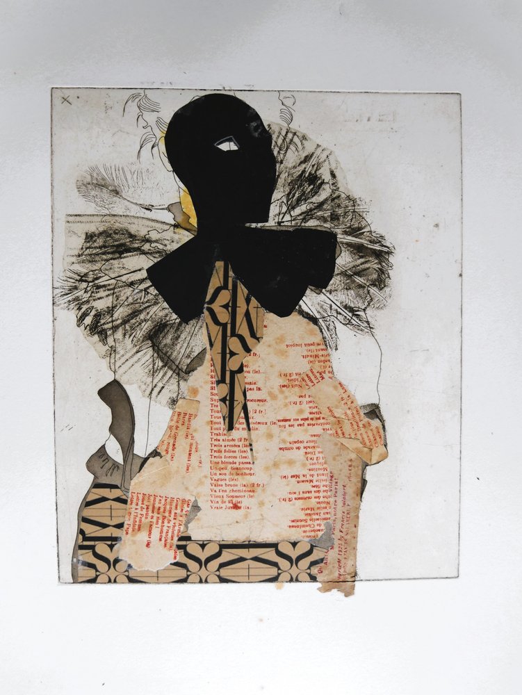 Collage av en maskerad figur av Doris Schmitz