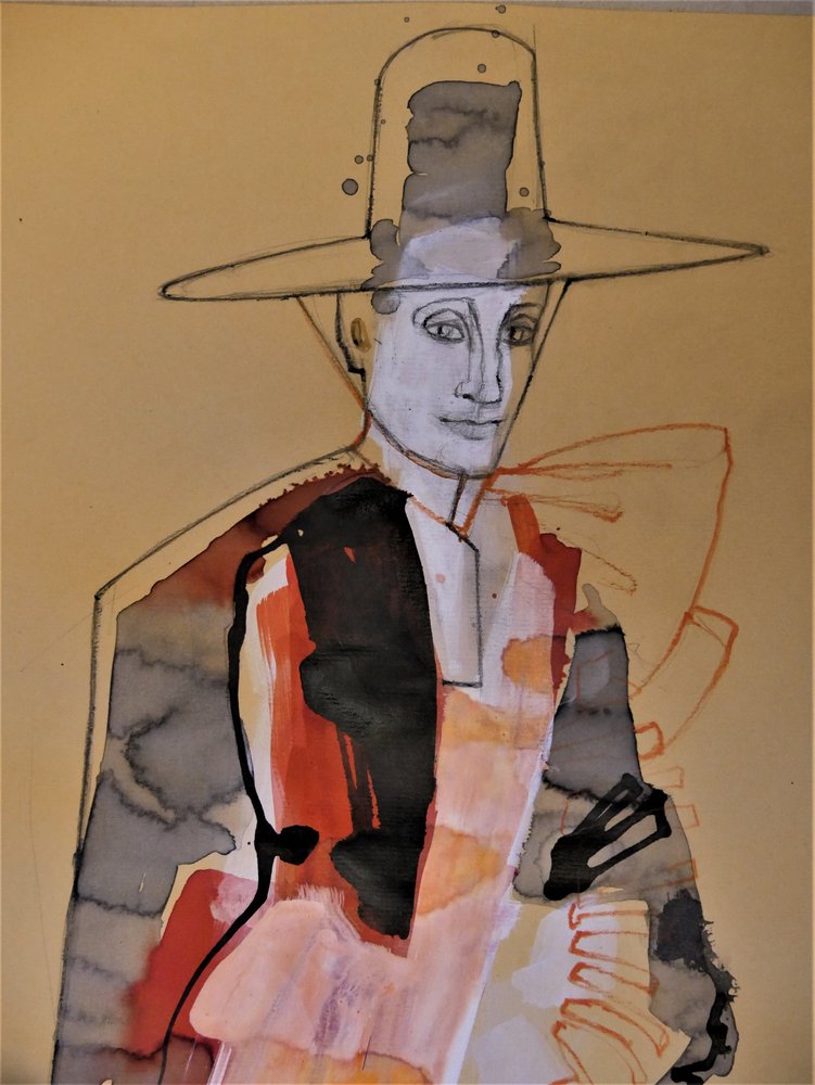 Porträtt med modern hatt av Doris Schmitz