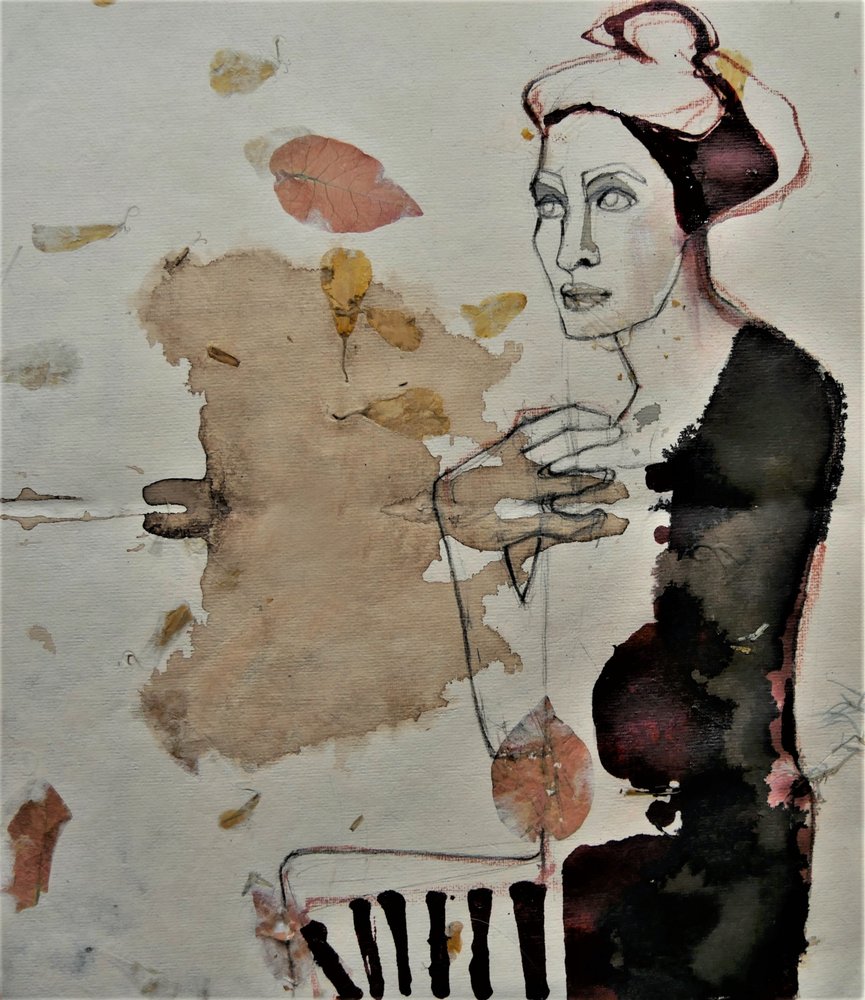 En eftertänksam figur och löv av Doris Schmitz