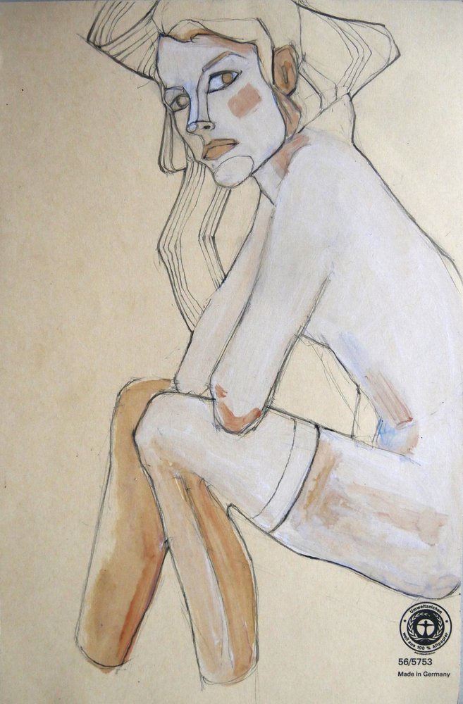 Illustration av en eftertänksam kvinna av Doris Schmitz