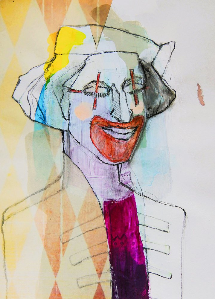Ett fantasifullt clownporträtt av Doris Schmitz