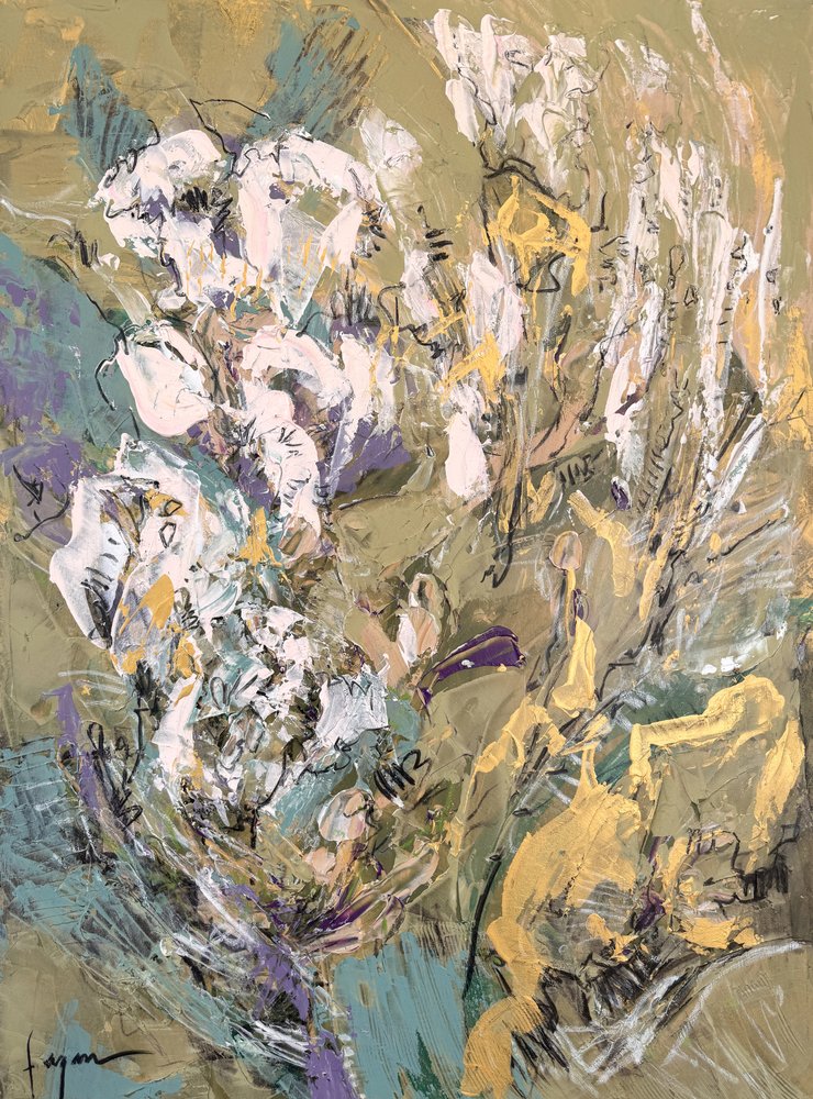 Abstrakta gröna guldblommor av Dorothy Fagan