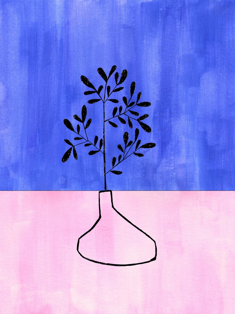 Blå-rosa botanisk vas av Ejaaz Haniff