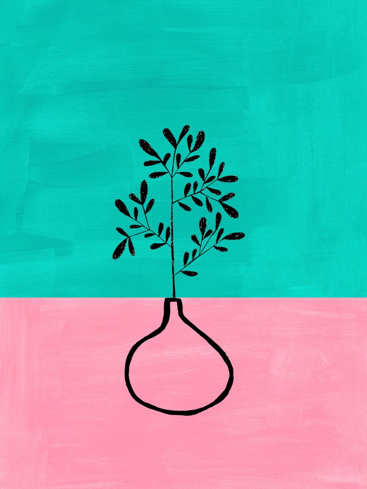 Rosa och turkos botanisk vas av Ejaaz Haniff