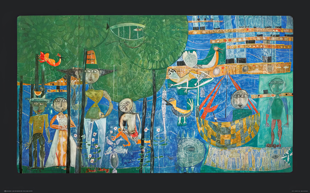 Paradiset – ett land med människor, fåglar och fartyg av Friedensreich Hundertwasser