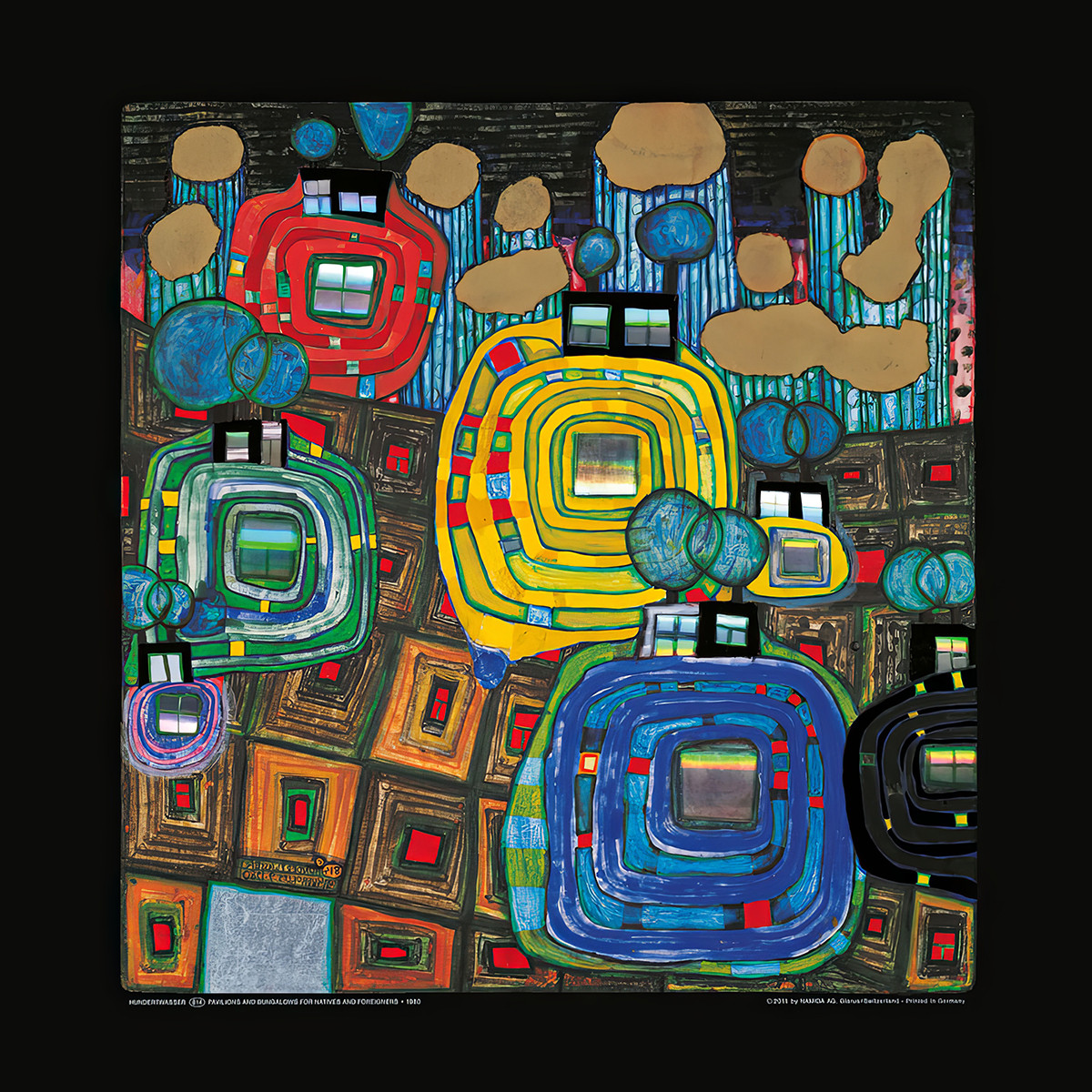 Paviljonger och bungalower för lokalbefolkningen och utlänningar av Friedensreich Hundertwasser