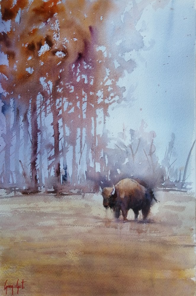 Bison i höstdimma av Giorgio Gosti