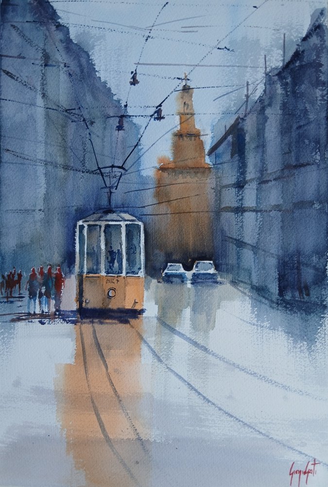 Spårvagnsreflektioner i Bologna av Giorgio Gosti