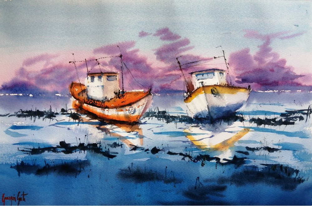 Reflektioner från Low Tide Boats av Giorgio Gosti