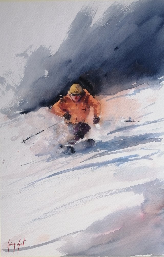 Skidåkare i pudersnö av Giorgio Gosti