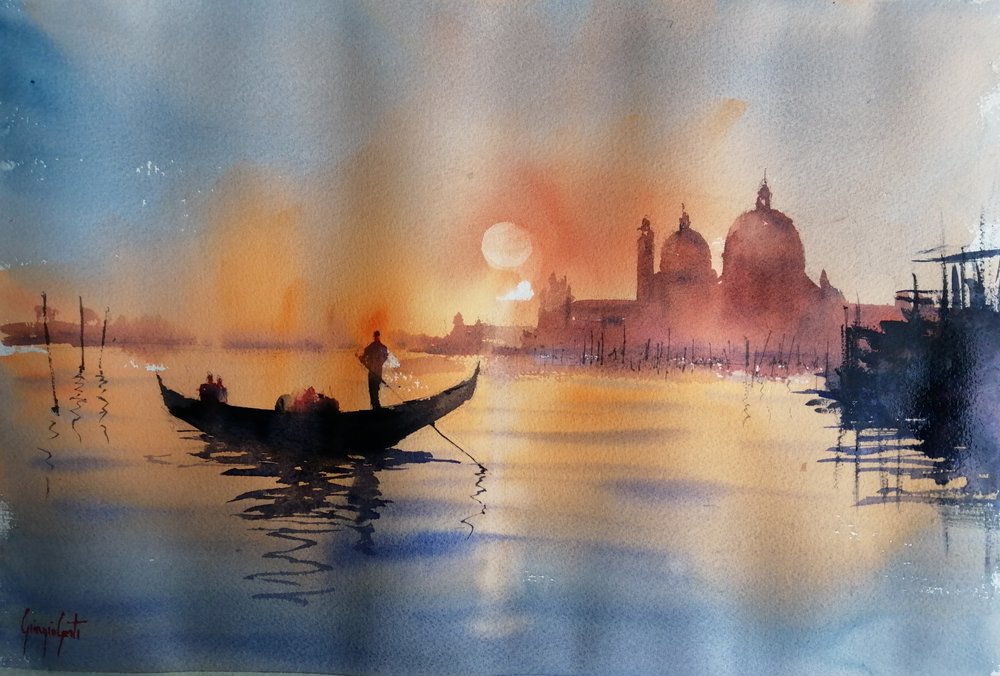 Gondol vid solnedgången i Venedig av Giorgio Gosti