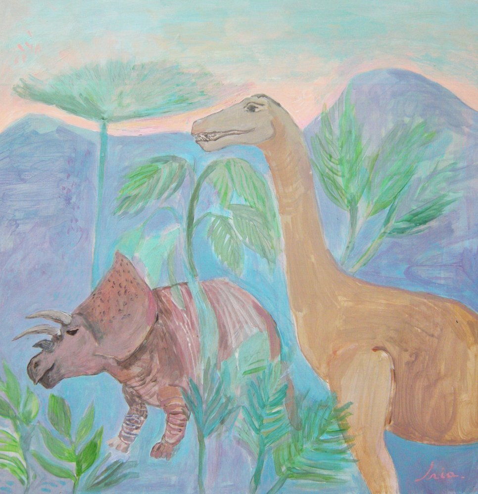 Ett fridfullt dinosaurielandskap av Iria Fernandez