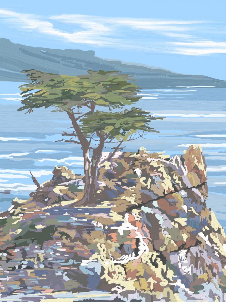 Lone Cypress med havsutsikt av Jenna Alheit