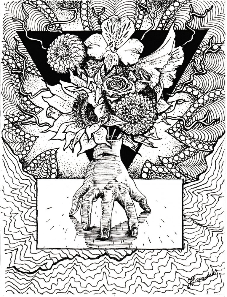 Surrealistisk blomreflektion i handen av Johan Liewendahl