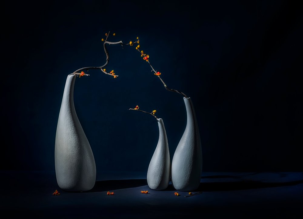 Eleganta vaser med blommor av John-Mei Zhong