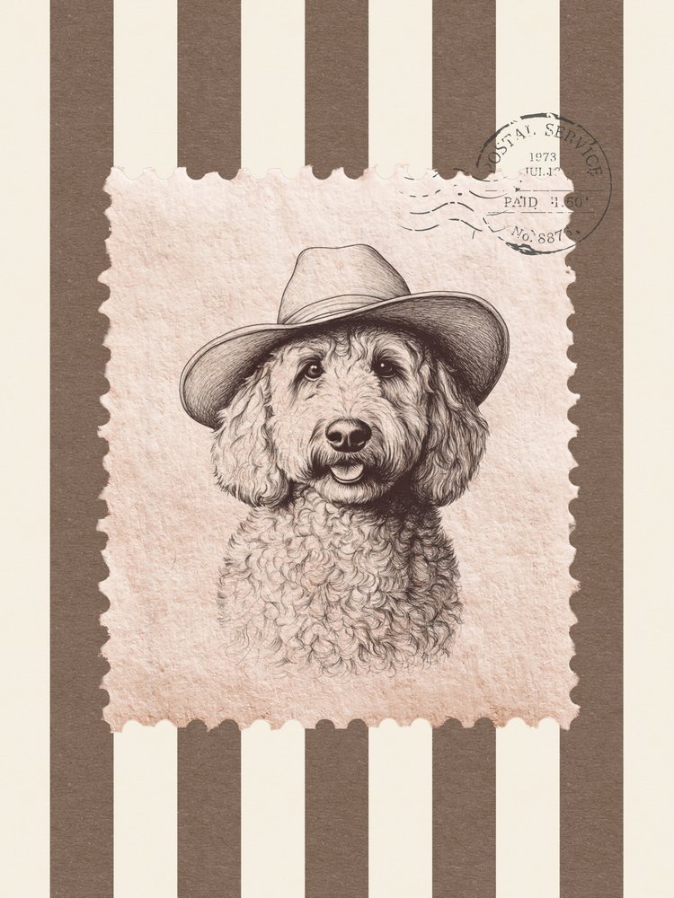 Cowboy-pudel-frimärke av Jolly and Dash