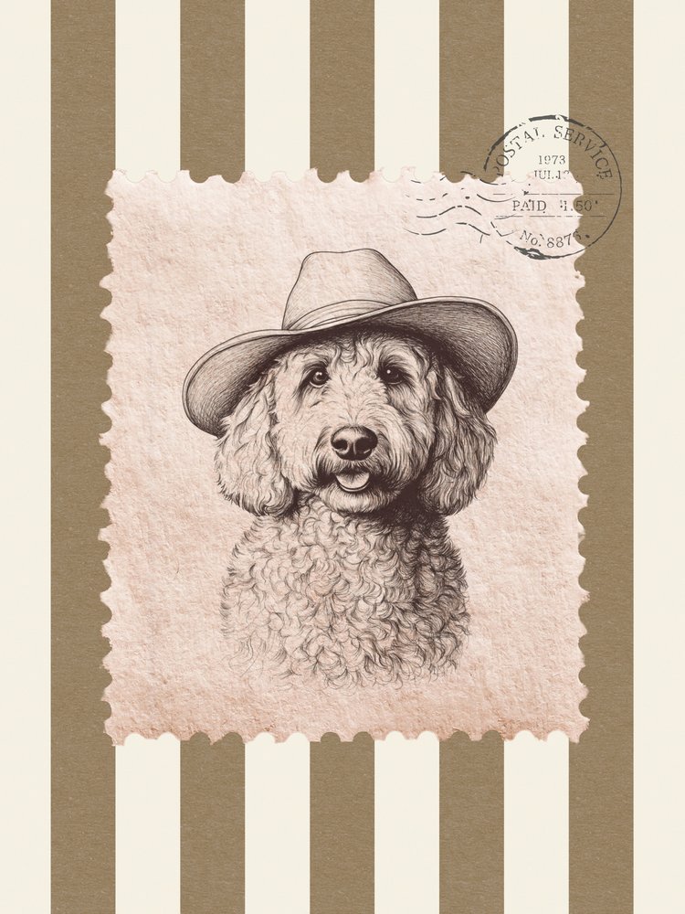 Goldendoodle-cowboy-stämpel av Jolly and Dash