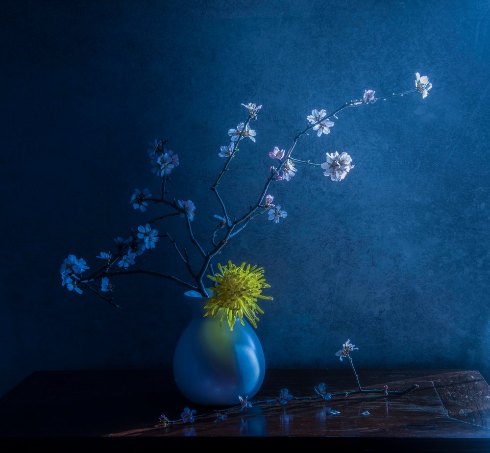 Blå blommor och vas av Judy Tseng