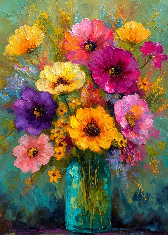 Färgsprakande blomsterbukett av Justyna Jaszke