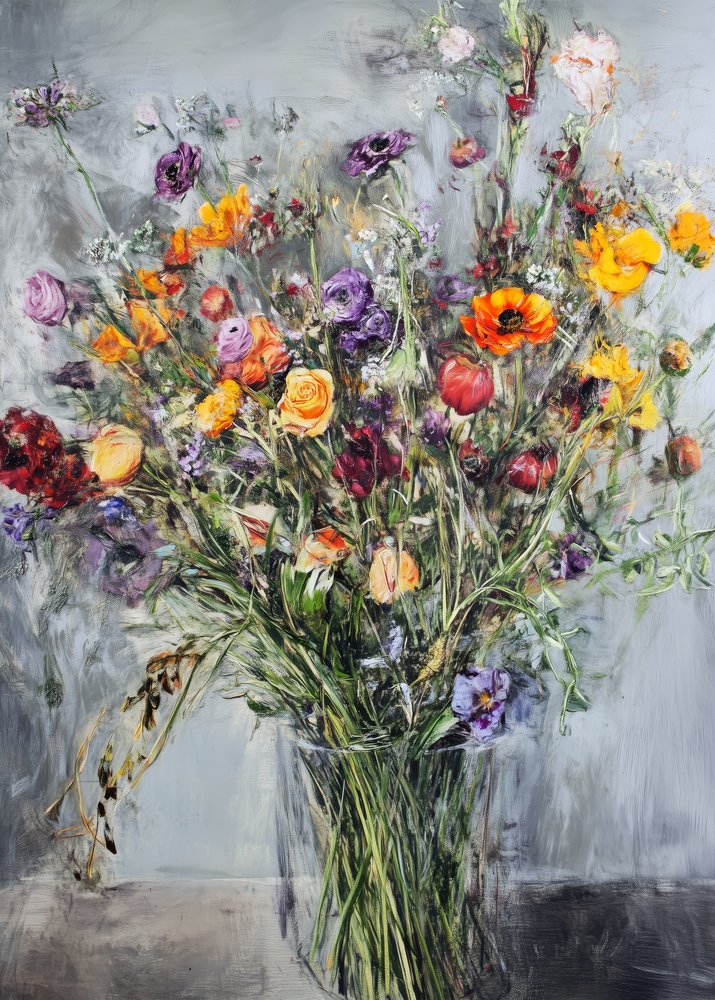 Färgsprakande blomsterbukett av Justyna Jaszke