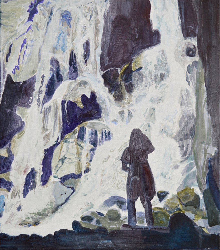 Person vid Majestic Waterfall av Karin Bos