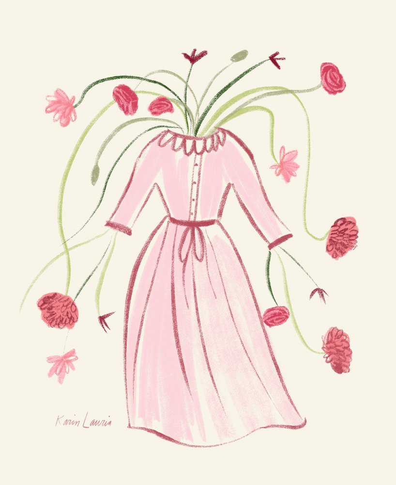 Blommig rosa klänning av Karin Lauria