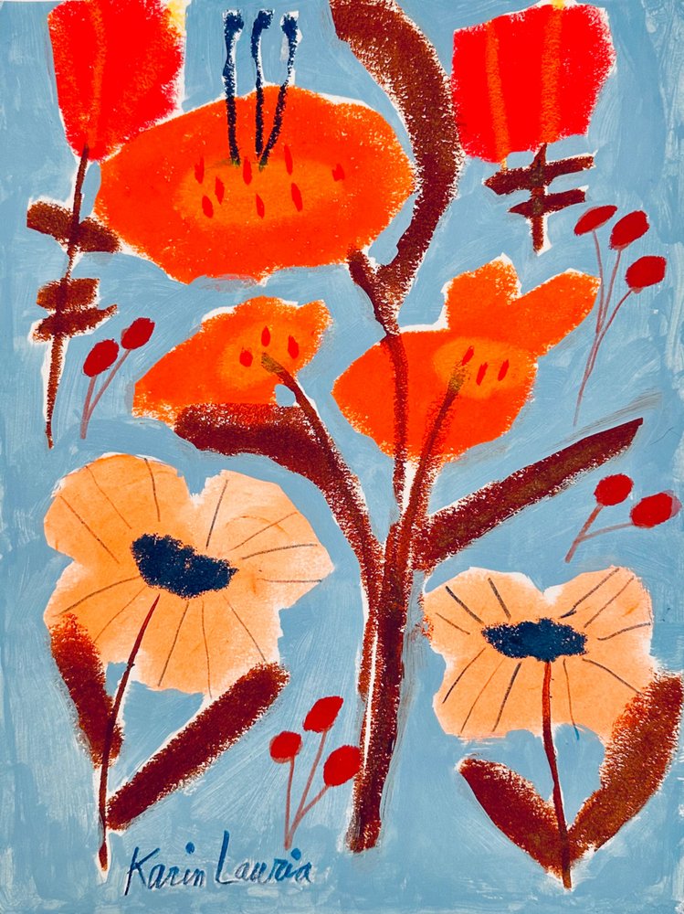 Livfull abstrakt blomsterkonst av Karin Lauria