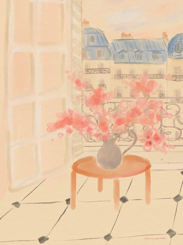 Körsbärsblommor i en parisisk lägenhet av Katharina Puritscher