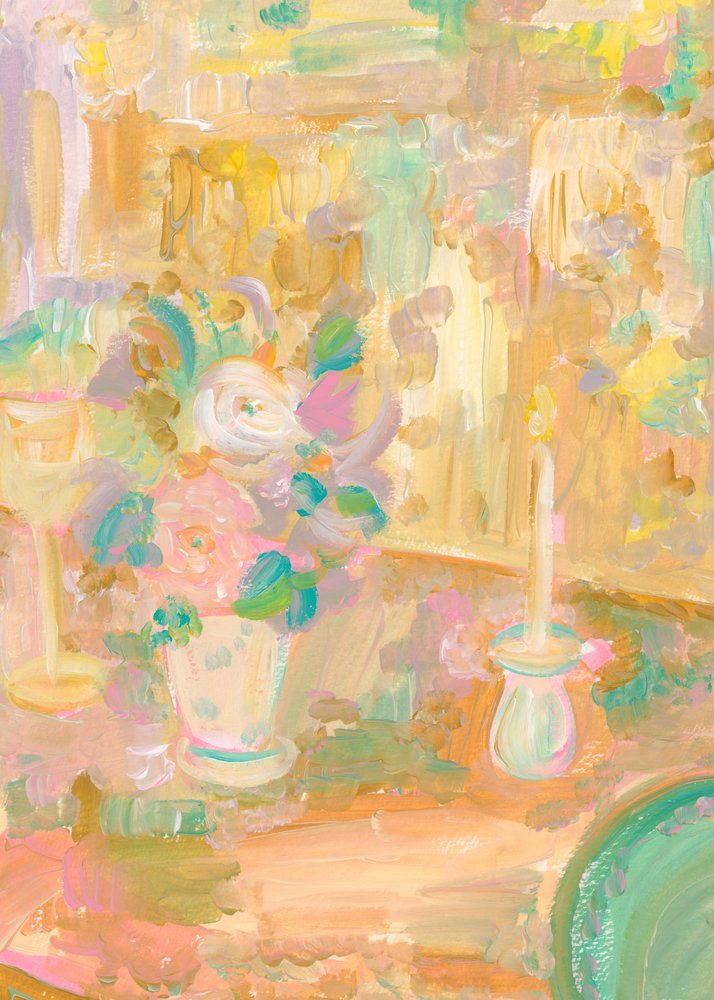 Impressionistisk målning av blommor och ett ljus av Katharina Puritscher