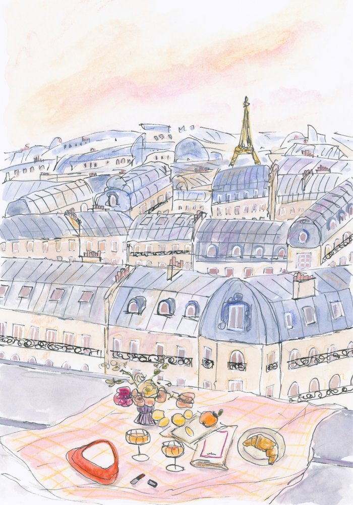 Picknick på ett tak i Paris med utsikt över Eiffeltornet av Katharina Puritscher
