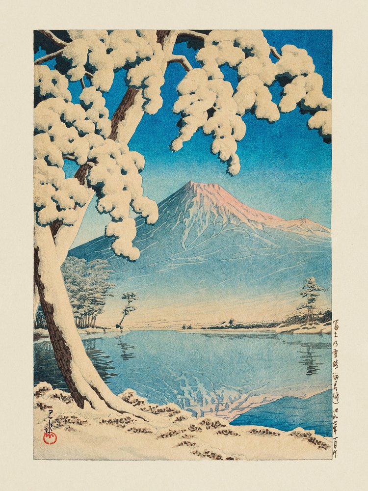 Fuji i snön, Tagonoura (1932) av Kawase Hasui
