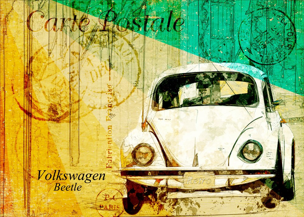 Vykort med klassisk Beetle av Lembayung senja studio [Vintage Poster]