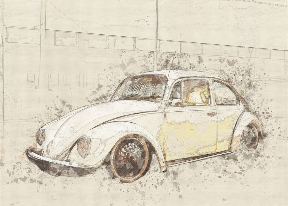 Skiss av en klassisk Beetle av Lembayung senja studio [Vintage Poster]
