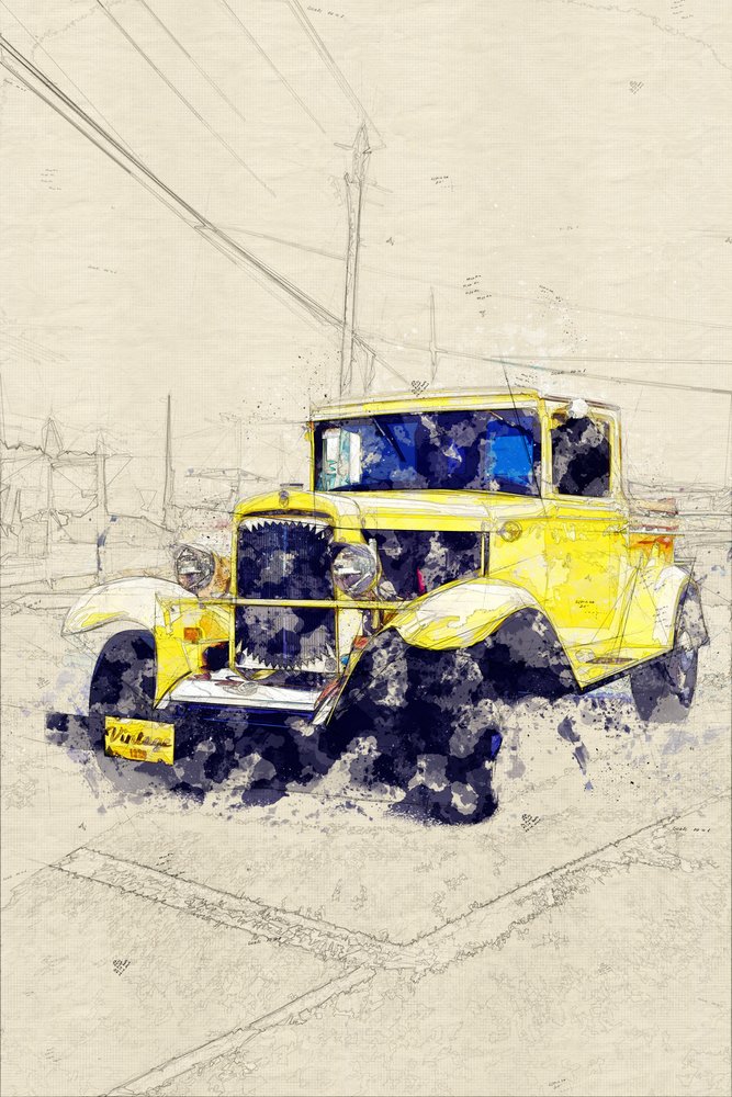 Klassisk gul pickup av Lembayung senja studio [Vintage Poster]