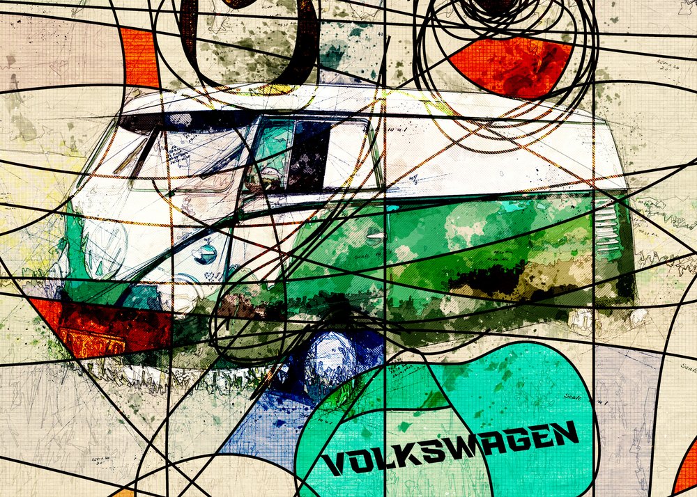 Färgglad hippiebuss av Lembayung senja studio [Vintage Poster]