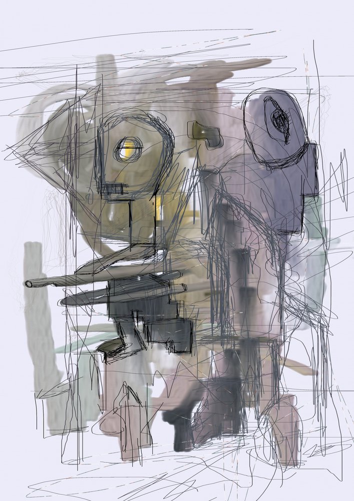 Gåtfulla abstrakta robotar av Lembayung senja studio [Vintage Poster]
