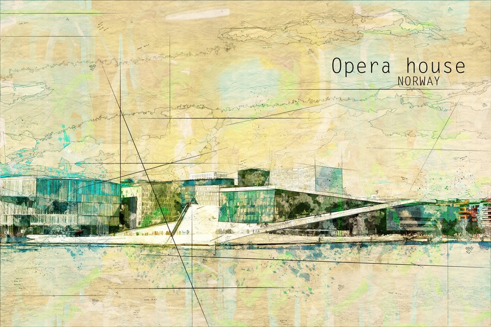 Oslo Operan, Norge av Lembayung senja studio [Vintage Poster]