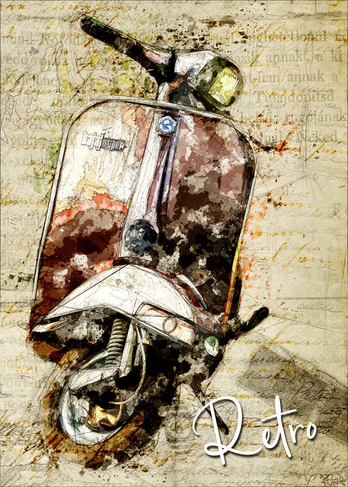 En resa med retroscooter av Lembayung senja studio [Vintage Poster]