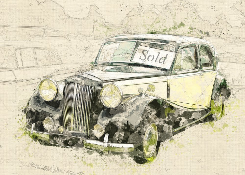 Såld veteranbil av Lembayung senja studio [Vintage Poster]