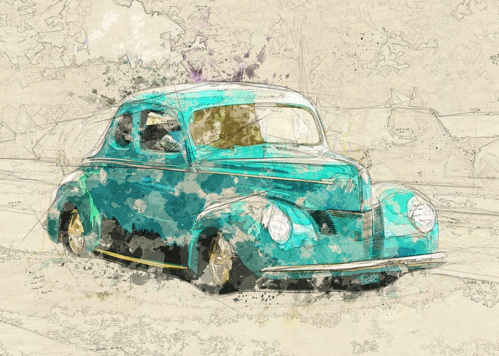Teal Classic Hot Rod av Lembayung senja studio [Vintage Poster]